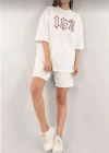 Kadın Nakış İşlemeli Şort Takım - Beyaz