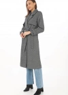 Kadın Uzun Kaşe Kaban Balık Sırtı Dokuma Kaşmir Kruvaze Yaka Kuşaklı Cepli - Boyalı Gri