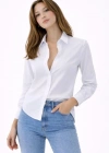 Kadın Uzun Kollu Gömlek Düğmeli Klasik Yaka Günlük ve Ofis Şıklığına uygun - Beyaz