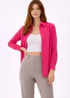 Kadın Uzun Kollu Gömlek Düğmeli Klasik Yaka Günlük ve Ofis Şıklığına uygun - Fuşya