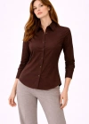 Kadın Uzun Kollu Gömlek Düğmeli Klasik Yaka Günlük ve Ofis Şıklığına uygun - Kahverengi