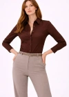 Kadın Uzun Kollu Gömlek Düğmeli Klasik Yaka Günlük ve Ofis Şıklığına uygun - Kahverengi