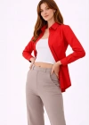 Kadın Uzun Kollu Gömlek Düğmeli Klasik Yaka Günlük ve Ofis Şıklığına uygun - Kırmızı