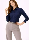 Kadın Uzun Kollu Gömlek Düğmeli Klasik Yaka Günlük ve Ofis Şıklığına uygun - Lacivert