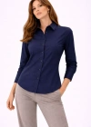 Kadın Uzun Kollu Gömlek Düğmeli Klasik Yaka Günlük ve Ofis Şıklığına uygun - Lacivert