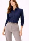 Kadın Uzun Kollu Gömlek Düğmeli Klasik Yaka Günlük ve Ofis Şıklığına uygun - Lacivert