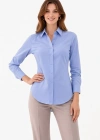 Kadın Uzun Kollu Gömlek Düğmeli Klasik Yaka Günlük ve Ofis Şıklığına uygun - Mavi