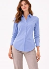 Kadın Uzun Kollu Gömlek Düğmeli Klasik Yaka Günlük ve Ofis Şıklığına uygun - Mavi