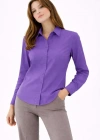 Kadın Uzun Kollu Gömlek Düğmeli Klasik Yaka Günlük ve Ofis Şıklığına uygun - Mor