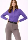Kadın Uzun Kollu Gömlek Düğmeli Klasik Yaka Günlük ve Ofis Şıklığına uygun - Mor