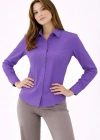 Kadın Uzun Kollu Gömlek Düğmeli Klasik Yaka Günlük ve Ofis Şıklığına uygun - Mor