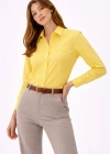 Kadın Uzun Kollu Gömlek Düğmeli Klasik Yaka Günlük ve Ofis Şıklığına uygun - Sarı