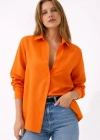 Kadın Uzun Kollu Gömlek Düğmeli Klasik Yaka Günlük ve Ofis Şıklığına uygun - Turuncu