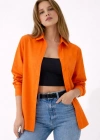 Kadın Uzun Kollu Gömlek Düğmeli Klasik Yaka Günlük ve Ofis Şıklığına uygun - Turuncu