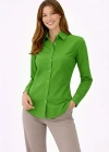 Kadın Uzun Kollu Gömlek Düğmeli Klasik Yaka Günlük ve Ofis Şıklığına uygun - Yeşil