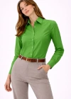 Kadın Uzun Kollu Gömlek Düğmeli Klasik Yaka Günlük ve Ofis Şıklığına uygun - Yeşil