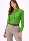 Kadın Uzun Kollu Gömlek Düğmeli Klasik Yaka Günlük ve Ofis Şıklığına uygun - Yeşil