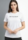 Kadın Wafıl Kumaş Tişört Regular Kalıp Bisiklet Yaka Baskılı Günlük Basic T-Shirt - Beyaz