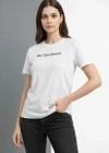 Kadın Wafıl Kumaş Tişört Regular Kalıp Bisiklet Yaka Baskılı Günlük Basic T-Shirt - Beyaz