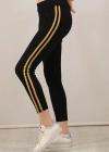 Kadın Yanı Sarı Şeritli Tayt - Siyah