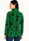 Kadın Yarım Fermuarlı Desenli Polar Sweat Tribal Etnik Desen Yakalı Uzun Kollu - Yeşil