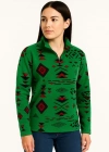 Kadın Yarım Fermuarlı Desenli Polar Sweat Tribal Etnik Desen Yakalı Uzun Kollu - Yeşil