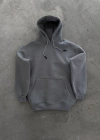 Kapüşonlu Üç İplik Penye Basic SweatShirt - Boyalı Gri