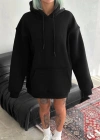 Kapüşonlu Üç İplik Penye Basic SweatShirt - Siyah