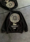Kışlık Bisiklet Yaka Ön Ve Arka Baskılı SweatShirt - Siyah