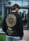 Kışlık Bisiklet Yaka Ön Ve Arka Baskılı SweatShirt - Siyah
