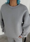 Kışlık Bisiklet Yaka Üç İplik Basic SweatShirt - Gri