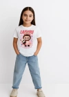 Kız Labubu Çocuk Baskılı T-Shirt - Beyaz
