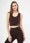 Kolsuz Sporcu Baskılı Crop - Kahve