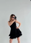 Mini Askılı Elbise - Siyah
