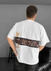 Ön ve Arka Baskılı Oversize Bisiklet Yaka - Beyaz