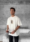 ERKEK Ön ve Arka Baskılı Oversize Bisiklet Yaka - Beyaz