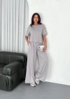 Osy Modal Yumuşak Dokulu Kumaş Bisiklet Yaka T-shirt Bol paça Pantalon ikili Takım - Boyalı Gri