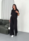 Osy Modal Yumuşak Dokulu Bisiklet Yaka Bol paça Pantalon ikili Takım - Siyah