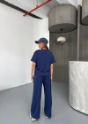 Osy Modal Yumuşak Dokulu Kumaş Kısa Kollu Bluz Rahat Pantalon ikili Takım- Lacivert