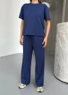 Osy Modal Yumuşak Dokulu Kumaş Kısa Kollu Bluz Rahat Pantalon ikili Takım- Lacivert
