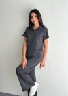 Osy Modal Yumuşak Dokulu Kumaş Kısa Kollu Yakalı T-shirt Pantalon ikili Takım- Antrasit