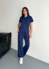 Osy Modal Yumuşak Dokulu Kısa Kollu Yakalı Pantalon ikili Takım - Lacivert
