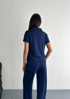 Osy Modal Yumuşak Dokulu Kısa Kollu Yakalı Pantalon ikili Takım - Lacivert