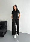 Osy Modal Yumuşak Dokulu Kumaş Kısa Kollu Yakalı T-shirt Pantalon ikili Takım- Siyah