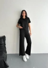 Osy Modal Yumuşak Dokulu Kumaş Kısa Kollu Yakalı T-shirt Pantalon ikili Takım- Siyah