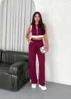 Osy Modal Yumuşak Dokulu Kumaş Tam Fermuarlı Crop Pantalon İkili Takım - Bordo