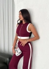Osy Modal Yumuşak Dokulu Kumaş Tam Fermuarlı Crop Pantalon İkili Takım - Bordo