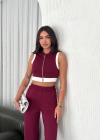 Osy Modal Yumuşak Dokulu Kumaş Tam Fermuarlı Crop Pantalon İkili Takım - Bordo