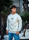 Oversize Bisiklet Yaka Üç İplik Baskılı SweatShirt - Beyaz