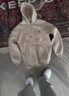 Oversize Tam Fermuarlı Uzun Kol Hırka - Bej